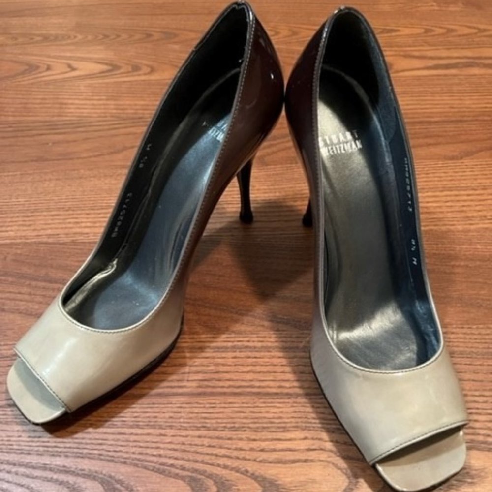 NWOB Stuart Weitzman Grey Ombre Patent Leather Open Toe Heel